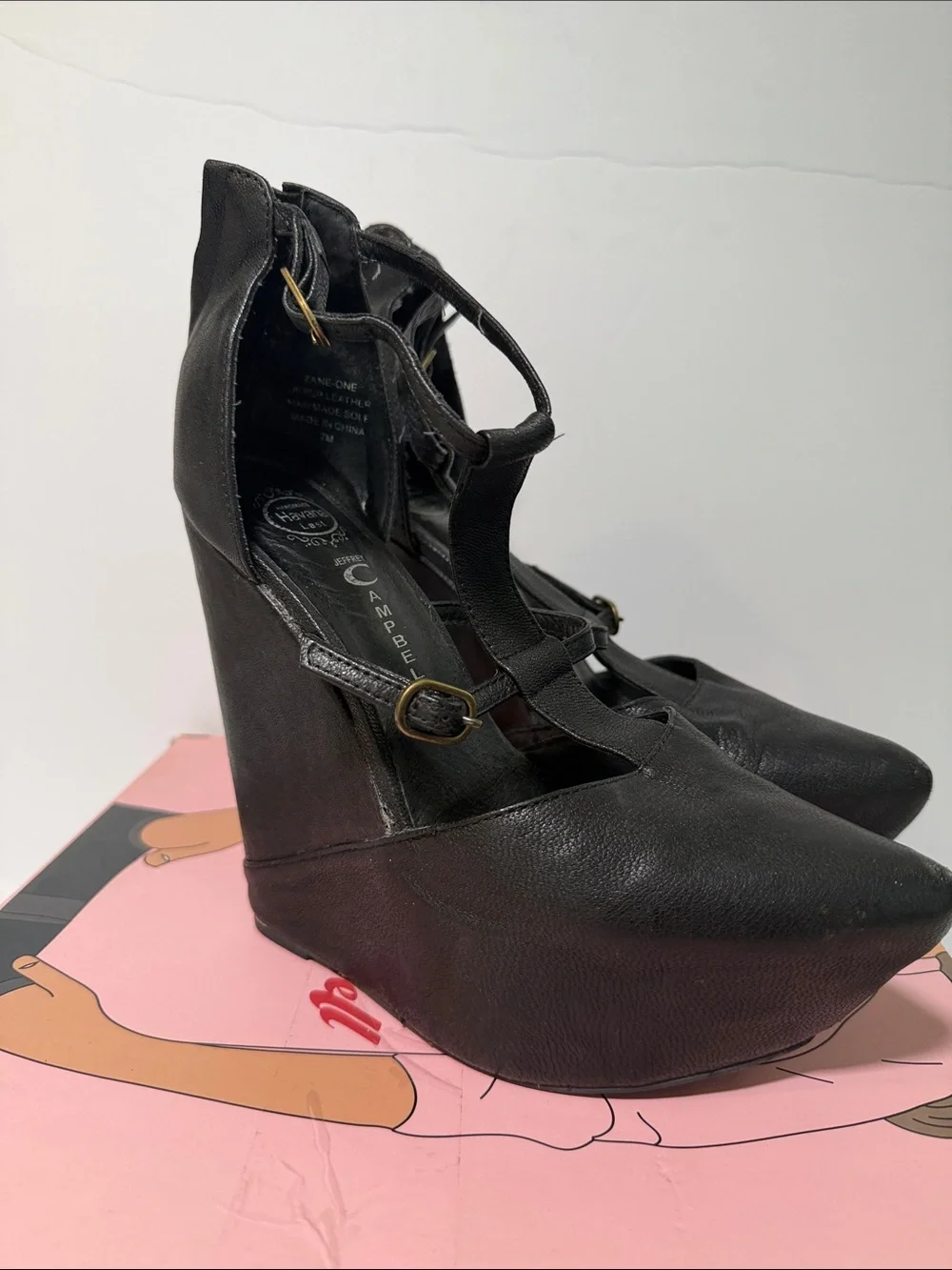 Jeffrey Campbell Black T-Strap Platform Wedges